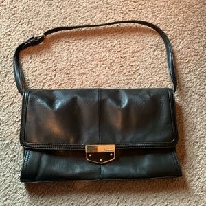 B. Makowsky Leather Clutch Handbag with Strap Black